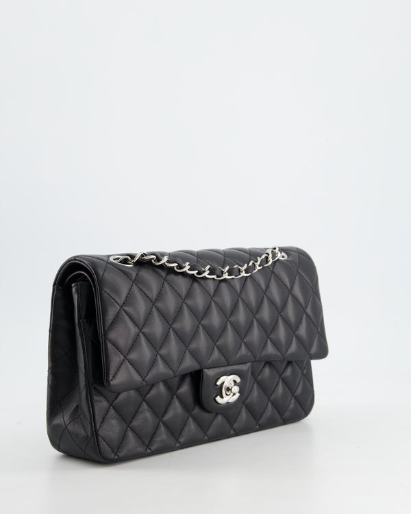 Chanel Classic Black Medium Lambskin Double Flap Bag with Silver Hardware