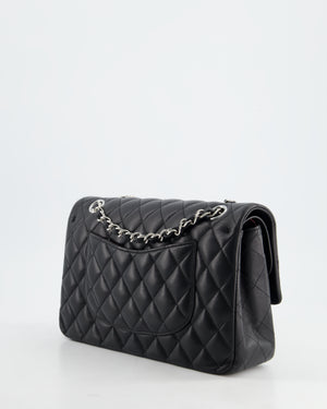 Chanel Classic Black Medium Lambskin Double Flap Bag with Silver Hardware