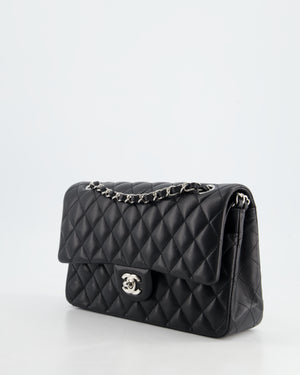 Chanel Classic Black Medium Lambskin Double Flap Bag with Silver Hardware