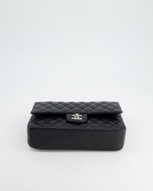 Chanel Classic Black Medium Lambskin Double Flap Bag with Silver Hardware