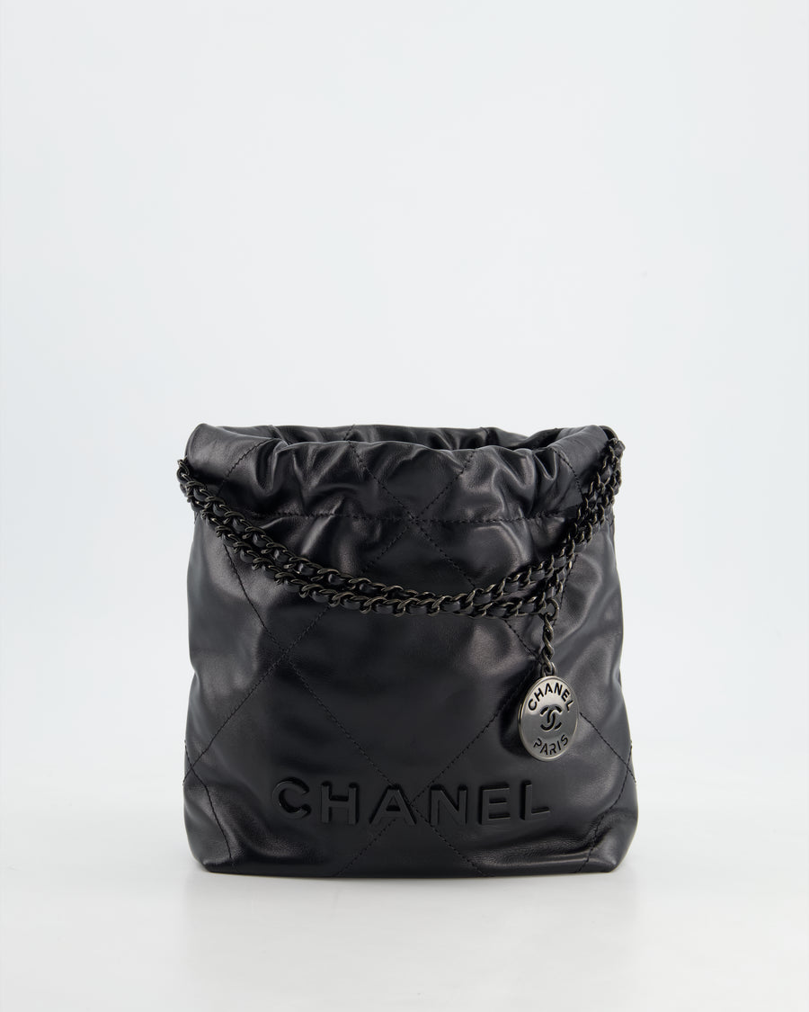 *RARE* Chanel Mini 22 Bag in Black Shiny Calfskin with So Black Hardware RRP £4,770