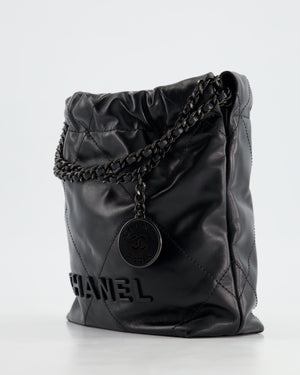 *RARE* Chanel Mini 22 Bag in Black Shiny Calfskin with So Black Hardware RRP £4,770