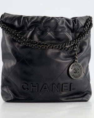 *RARE* Chanel Mini 22 Bag in Black Shiny Calfskin with So Black Hardware RRP £4,770