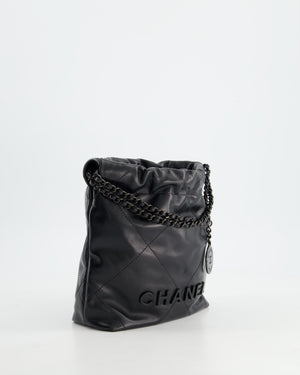 *RARE* Chanel Mini 22 Bag in Black Shiny Calfskin with So Black Hardware RRP £4,770