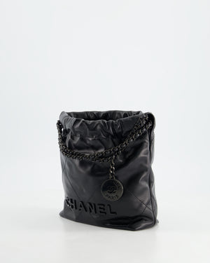 *RARE* Chanel Mini 22 Bag in Black Shiny Calfskin with So Black Hardware RRP £4,770