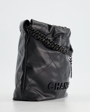 *RARE* Chanel Mini 22 Bag in Black Shiny Calfskin with So Black Hardware RRP £4,770