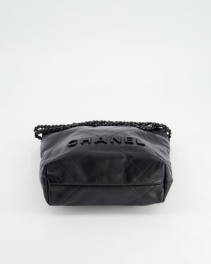 *RARE* Chanel Mini 22 Bag in Black Shiny Calfskin with So Black Hardware RRP £4,770