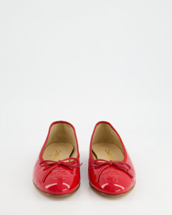 Chanel Patent Red Ballerina Flats with Patent CC Detail Size EU 36