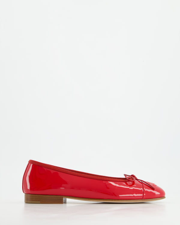 Chanel Patent Red Ballerina Flats with Patent CC Detail Size EU 36