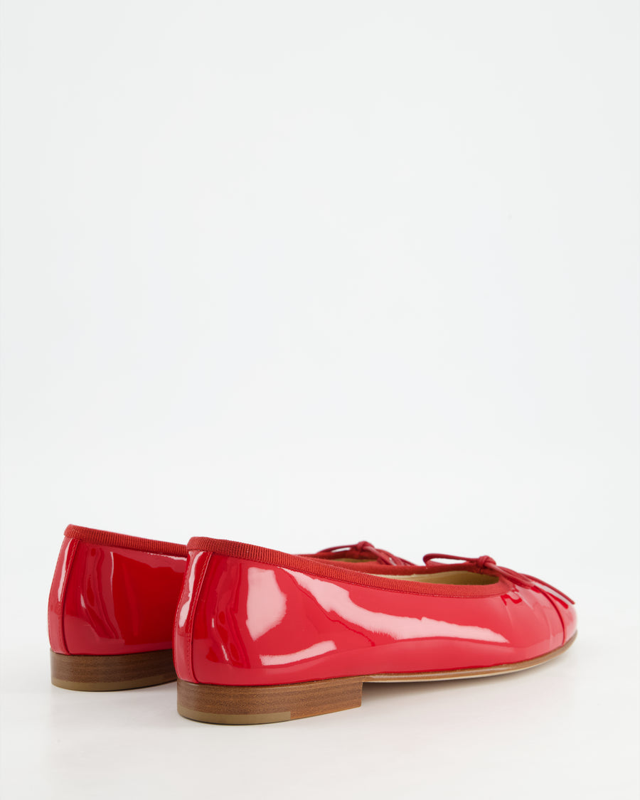 Chanel Patent Red Ballerina Flats with Patent CC Detail Size EU 36