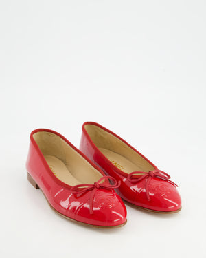 Chanel Patent Red Ballerina Flats with Patent CC Detail Size EU 36