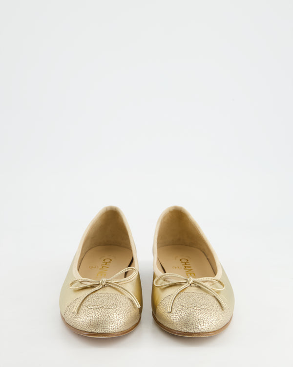 Chanel Metallic Gold Leather Ballerina Flats with CC Logo EU 36