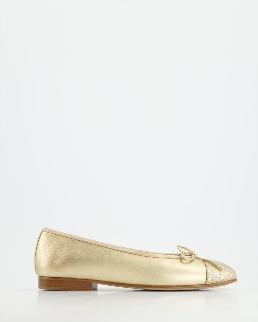 Chanel Metallic Gold Leather Ballerina Flats with CC Logo EU 36