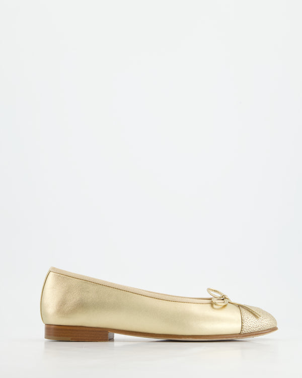 Chanel Metallic Gold Leather Ballerina Flats with CC Logo EU 36