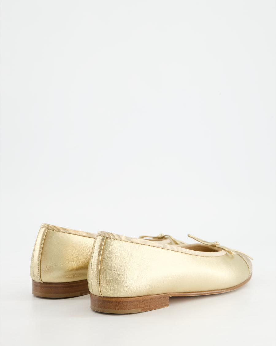 Chanel Metallic Gold Leather Ballerina Flats with CC Logo EU 36