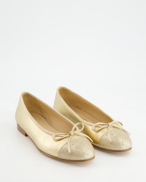 Chanel Metallic Gold Leather Ballerina Flats with CC Logo EU 36