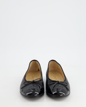 Chanel Black Leather Ballerina Flats with Patent CC Detail Size EU 36