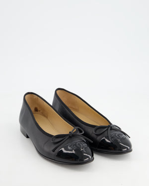 Chanel Black Leather Ballerina Flats with Patent CC Detail Size EU 36