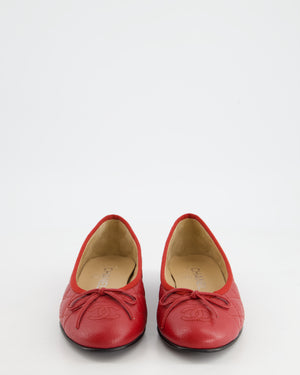 Chanel Red Caviar Leather Quilted Ballerina Flats with CC Detail Size EU 36