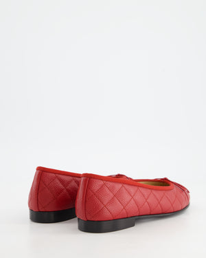 Chanel Red Caviar Leather Quilted Ballerina Flats with CC Detail Size EU 36