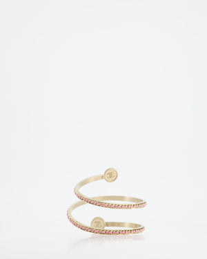 Chanel Antique Champagne Gold, Pink Chain Wrap Around Bracelet Pearl CC Logo Size M