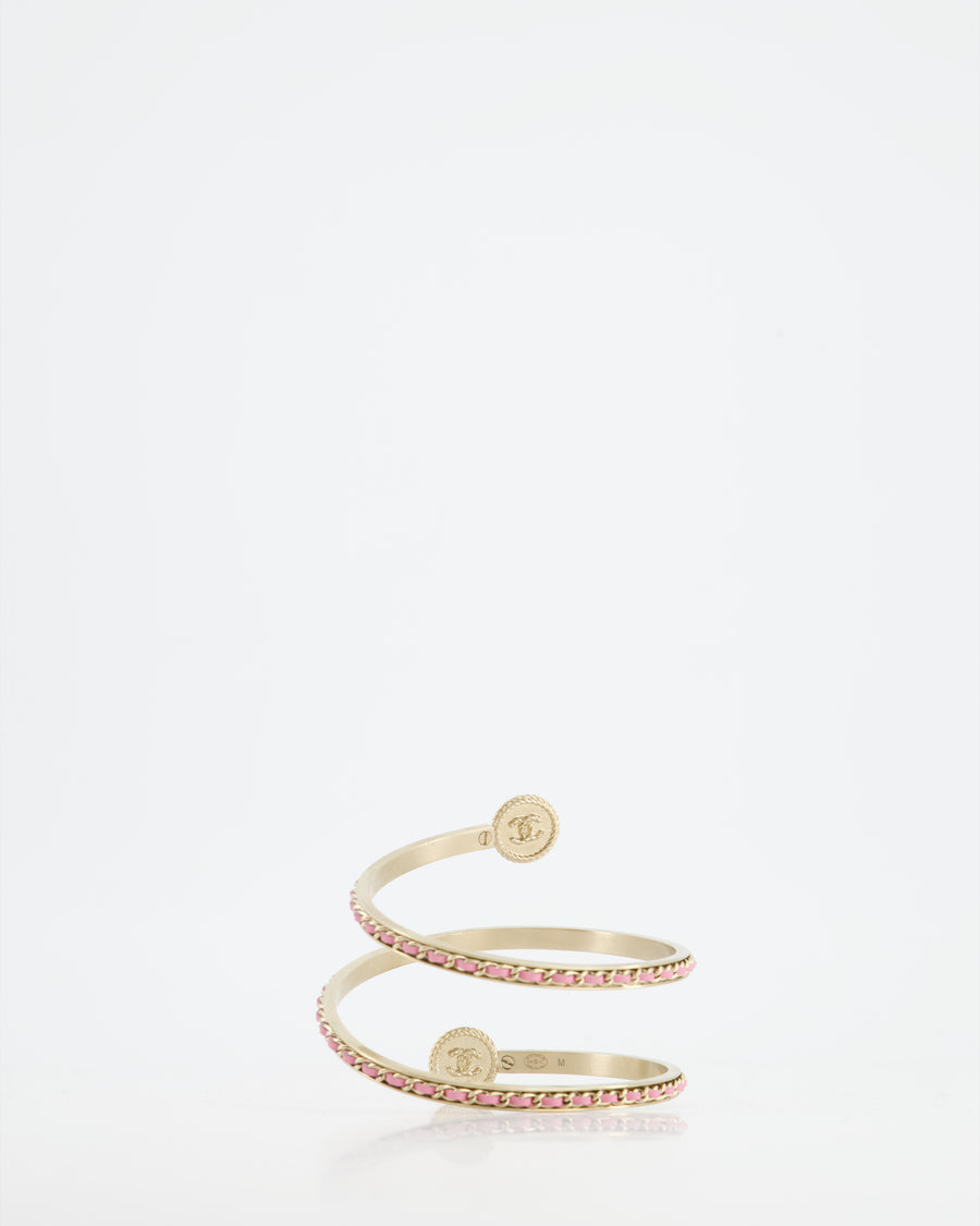 Chanel Antique Champagne Gold, Pink Chain Wrap Around Bracelet Pearl CC Logo Size M