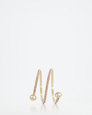 Chanel Antique Champagne Gold, Pink Chain Wrap Around Bracelet Pearl CC Logo Size M