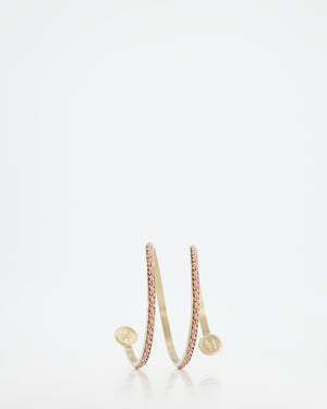 Chanel Antique Champagne Gold, Pink Chain Wrap Around Bracelet Pearl CC Logo Size M