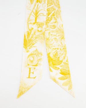 Christian Dior Mitzah ABCDior Yellow & White Palm Tree Printed Twilly Silk Scarf with 'E' Initial Detail