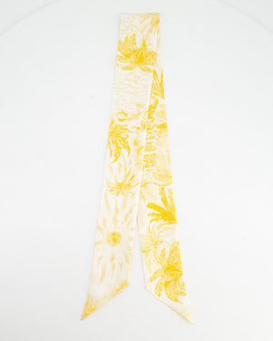 Christian Dior Mitzah ABCDior Yellow & White Palm Tree Printed Twilly Silk Scarf with 'E' Initial Detail