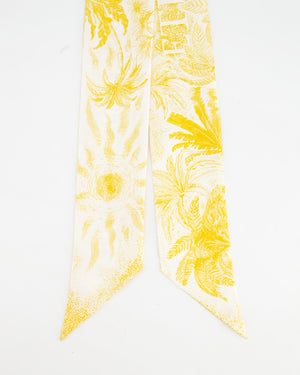 Christian Dior Mitzah ABCDior Yellow & White Palm Tree Printed Twilly Silk Scarf with 'E' Initial Detail