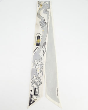 Christian Dior Mitzah ABCDior Grey, Black, White Silk Twilly Scarf with 'L' Initial Detail