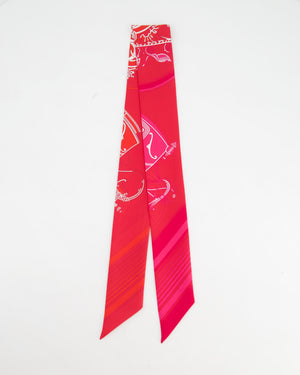 Hermès Fuchsia, Rouge & White Ex-Libris Silk Twilly Scarf