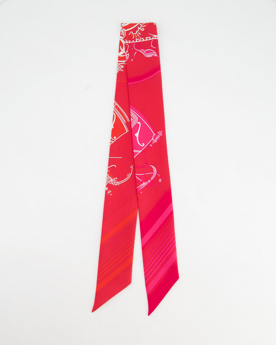 Hermès Fuchsia, Rouge & White Ex-Libris Silk Twilly Scarf