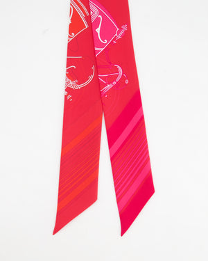 Hermès Fuchsia, Rouge & White Ex-Libris Silk Twilly Scarf