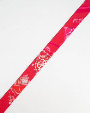 Hermès Fuchsia, Rouge & White Ex-Libris Silk Twilly Scarf