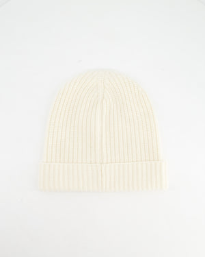 Celine Logo Embroidered Cream Cashmere Knit Beanie Hat