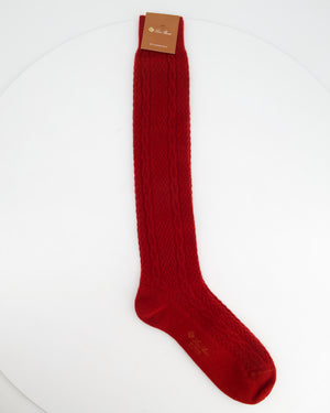 Loro Piana Men's Deep Red Cable Knit Cashmere Long Socks Size M