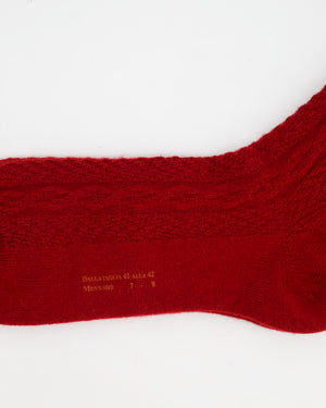 Loro Piana Men's Deep Red Cable Knit Cashmere Long Socks Size M