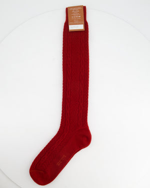 Loro Piana Men's Deep Red Cable Knit Cashmere Long Socks Size M