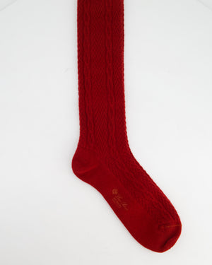 Loro Piana Men's Deep Red Cable Knit Cashmere Long Socks Size M