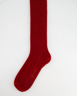 Loro Piana Men's Deep Red Cable Knit Cashmere Long Socks Size M