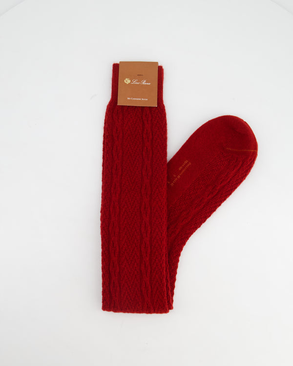 Loro Piana Men's Deep Red Cable Knit Cashmere Long Socks Size M