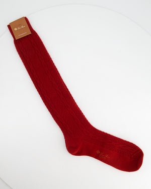 Loro Piana Men's Deep Red Cable Knit Cashmere Long Socks Size M