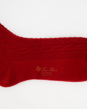 Loro Piana Men's Deep Red Cable Knit Cashmere Long Socks Size M