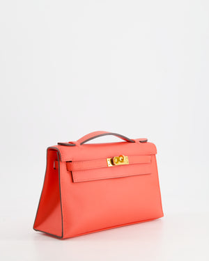 *HOT* Hermès Kelly Pochette in Rouge Pivoine Epsom Leather with Gold Hardware