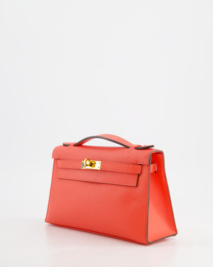 *HOT* Hermès Kelly Pochette in Rouge Pivoine Epsom Leather with Gold Hardware