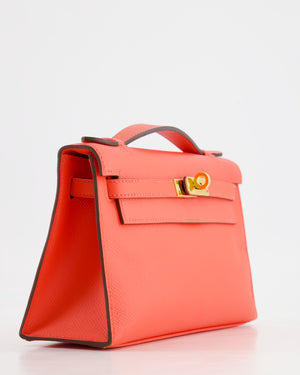 *HOT* Hermès Kelly Pochette in Rouge Pivoine Epsom Leather with Gold Hardware