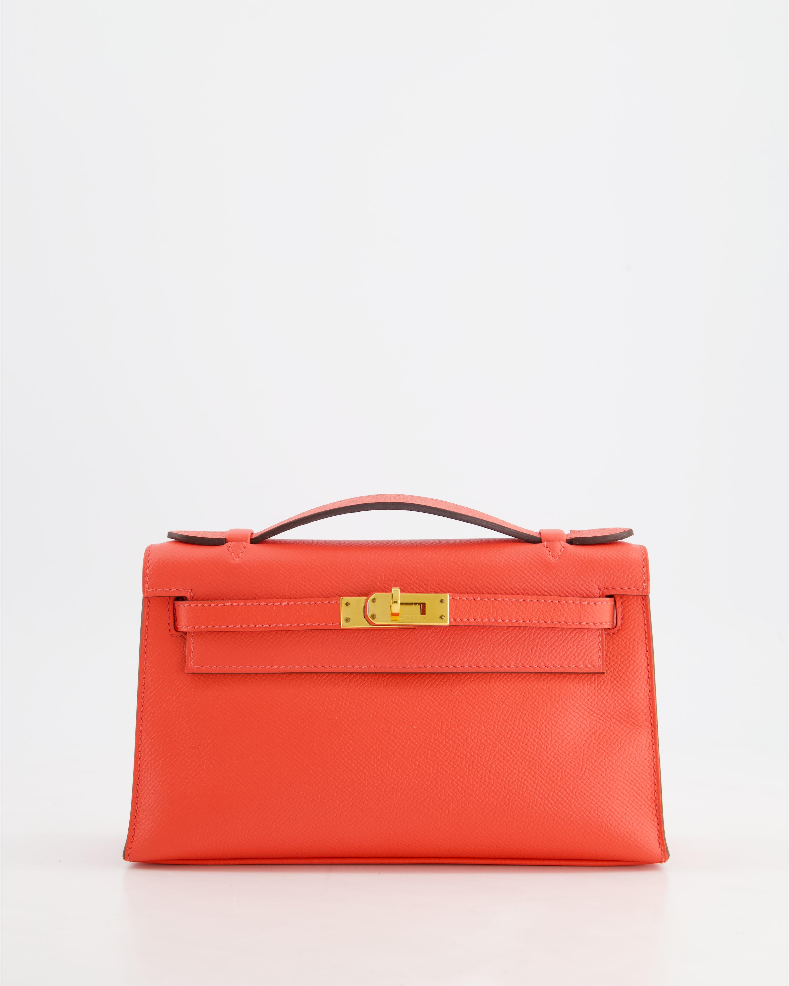 HOT Hermes Kelly Pochette in Rouge Pivoine Epsom Leather with Gold H Sellier