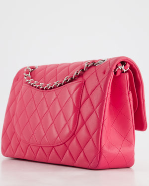 Chanel Hot Pink Medium Classic Double Flap Bag in Lambskin Leather with Silver Hardware